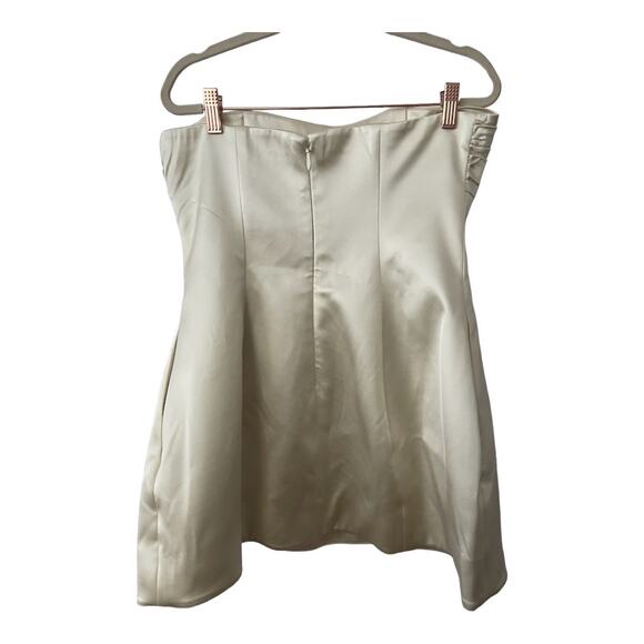 Helsa Mini Dress Heavy Satin Strapless Ruched Bust Bridal Wedding Hoco Party L - Picture 7 of 14